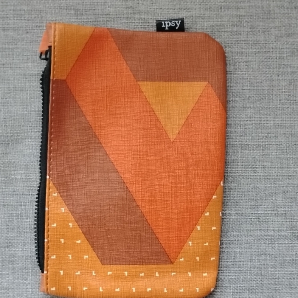 ipsy tetris  Geometric Orange and Brown Cosmetic Case